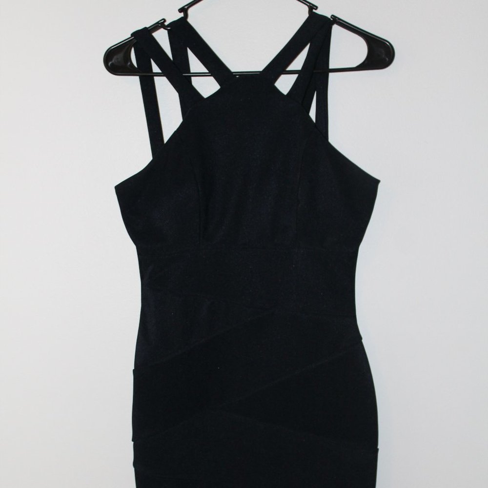 Formal dress, mini, navy blue, form fitting, great condition
